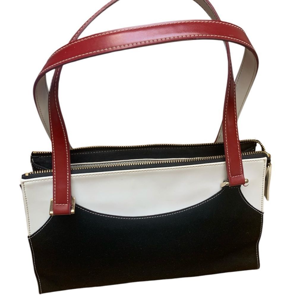 Vintage Jones New York Elegant Black and White Handbag with Red Accents